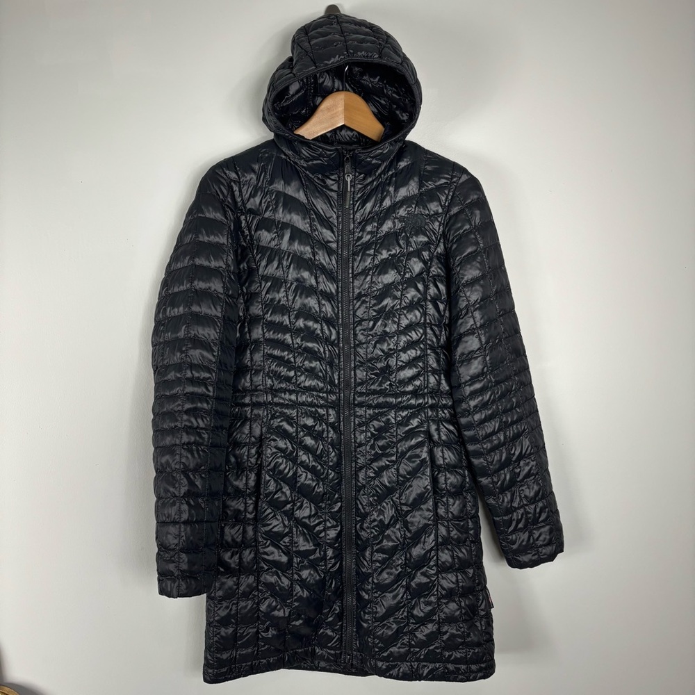 The North Face Women's Long Black Quilted Coat with Hood